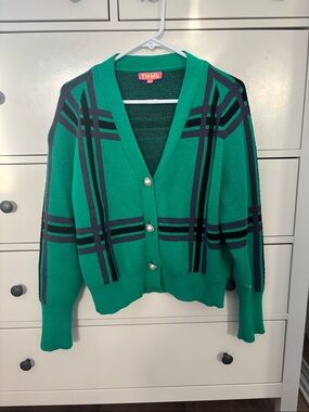 THML Emerald Green Plaid V-Neck Button Cardigan